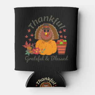 Thanksgiving Thankful Grateful & Blessed Can Cooler