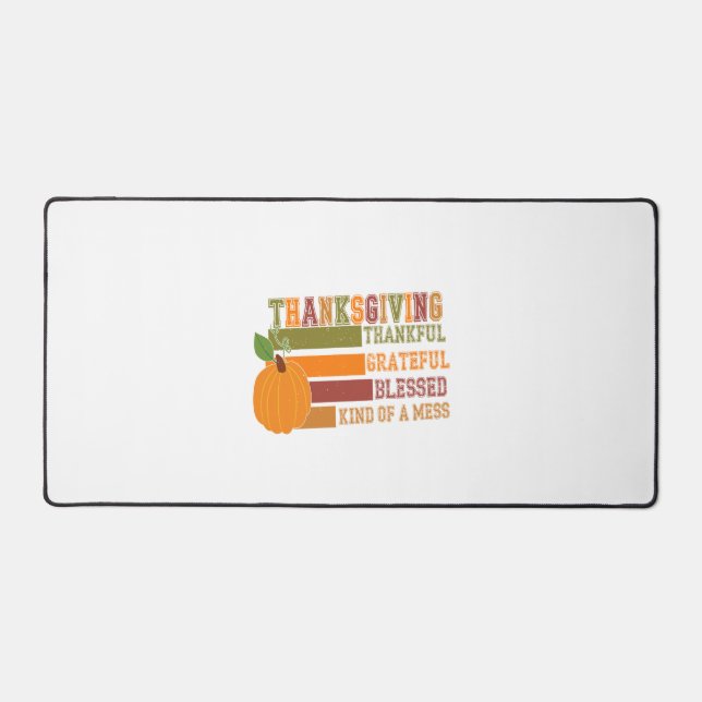 Thanksgiving Thankful Grateful Blessed Desk Mat (Front)