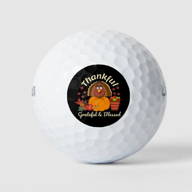 Thanksgiving Thankful Grateful & Blessed Golf Balls (Front)