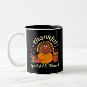 Thanksgiving Thankful Grateful & Blessed Two-Tone Coffee Mug
