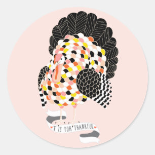 THANKSGIVING THANKFUL TURKEY CLASSIC ROUND STICKER