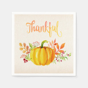 Thanksgiving "Thankful" Watercolors Napkin