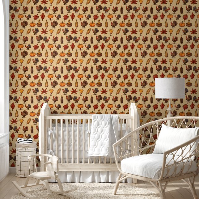 Thanksgiving Theme Turkey and Autumn Element Patte Wallpaper (Kids)