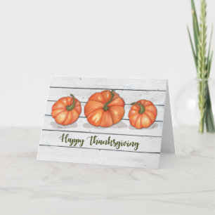 Thanksgiving Three Pumpkins on Wooden Plank  Card