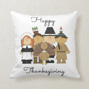 Thanksgiving Throw Pillow/Pilgrims and Indians Throw Pillow