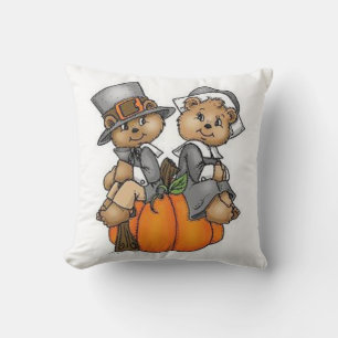 Thanksgiving Throw Pillow/Teddy Bear Pilgrams Throw Pillow