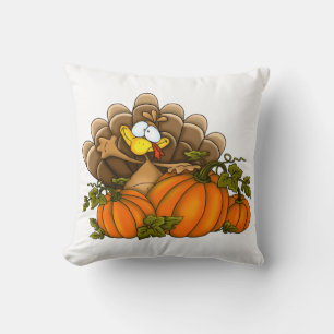 Thanksgiving Throw Pillow/Turkey with Pumpkins Pillow