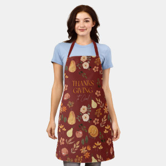 Thanksgiving To God Autumn Pattern Burgundy Apron