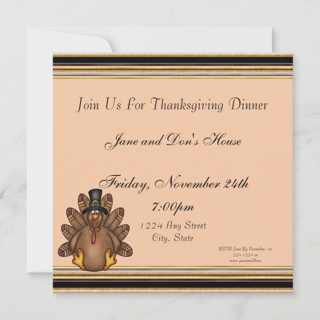 Thanksgiving Tom Turkey Holiday Invitation (Front)