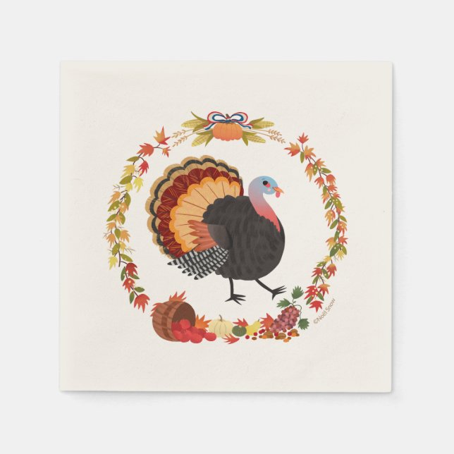 Thanksgiving Turkey and Fall Harvest Napkin (Front)