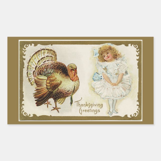 Thanksgiving Turkey and Little Girl Sticker (Front)