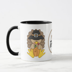Thanksgiving turkey and pumpkins add monogram mug