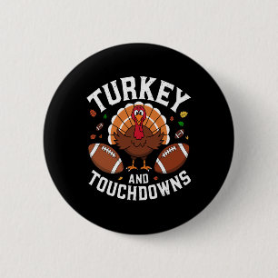 Thanksgiving Turkey And Touchdowns Football Design 2 Inch Round Button