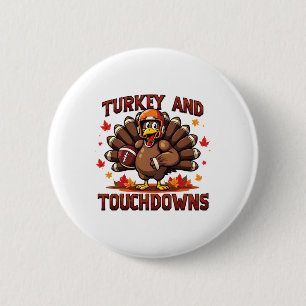 Thanksgiving Turkey And Touchdowns Footll Player 1 2 Inch Round Button