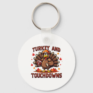 Thanksgiving Turkey And Touchdowns Footll Player 1 Keychain
