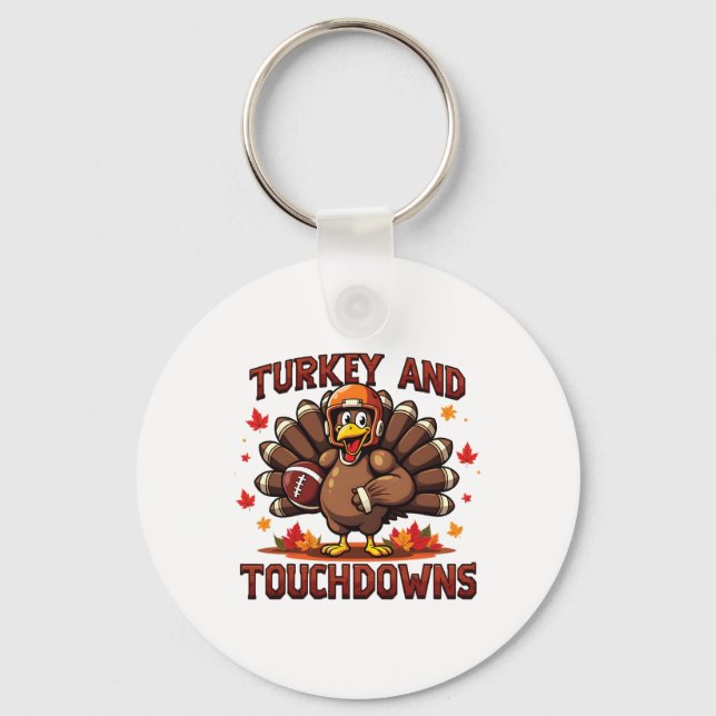 Thanksgiving Turkey And Touchdowns Footll Player 1 Keychain (Front)