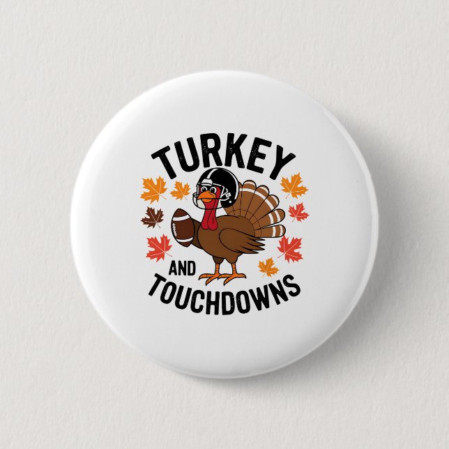 Thanksgiving Turkey And Touchdowns Footll Player 2 Inch Round Button (Front)