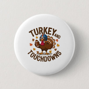 Thanksgiving Turkey And Touchdowns Footll Player 4 2 Inch Round Button