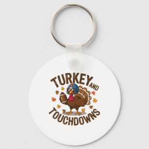 Thanksgiving Turkey And Touchdowns Footll Player 4 Keychain