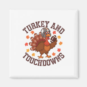 Thanksgiving Turkey And Touchdowns Footll Player Magnet