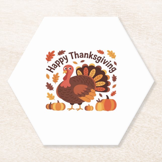 Thanksgiving Turkey – Autumn Holiday Classic Overs Paper Coaster (Front)
