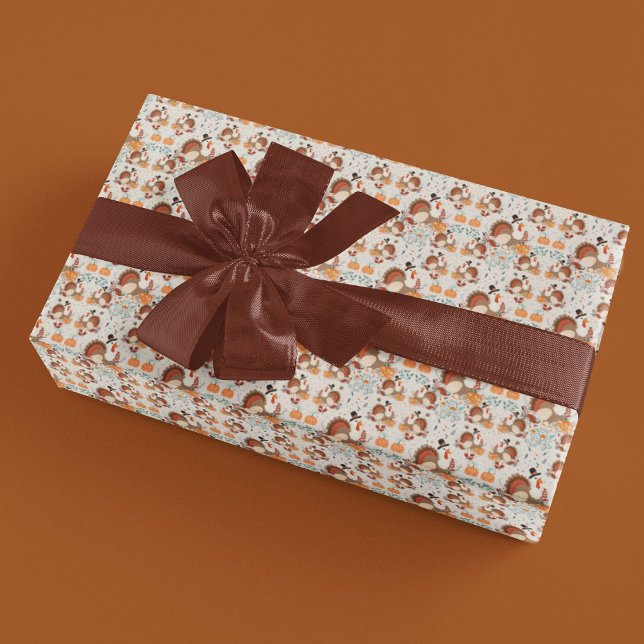 Thanksgiving Turkey Autumn Pattern Wrapping Paper (Creator Uploaded)