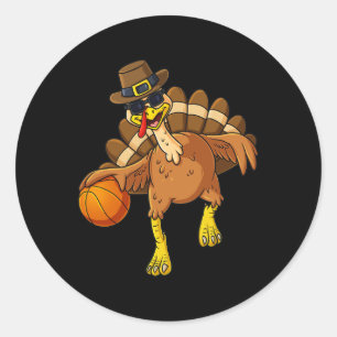 Thanksgiving Turkey Basketball Player Fun Boys Gir Classic Round Sticker