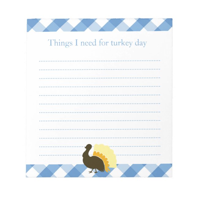 Thanksgiving turkey blue gingham shopping list notepad (Front)