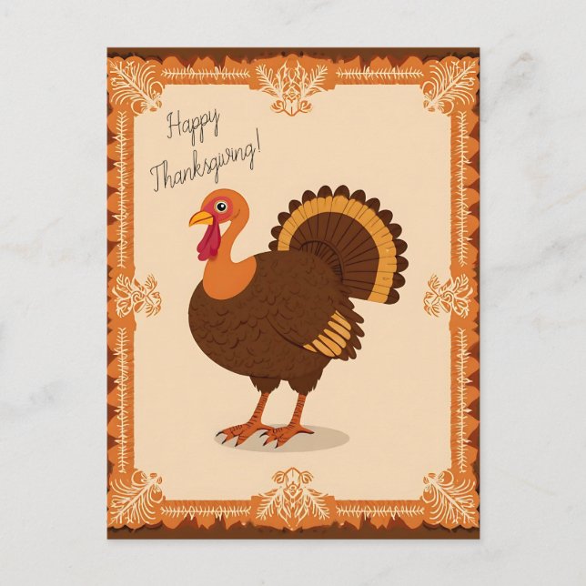 Thanksgiving Turkey Border Postcard (Front)