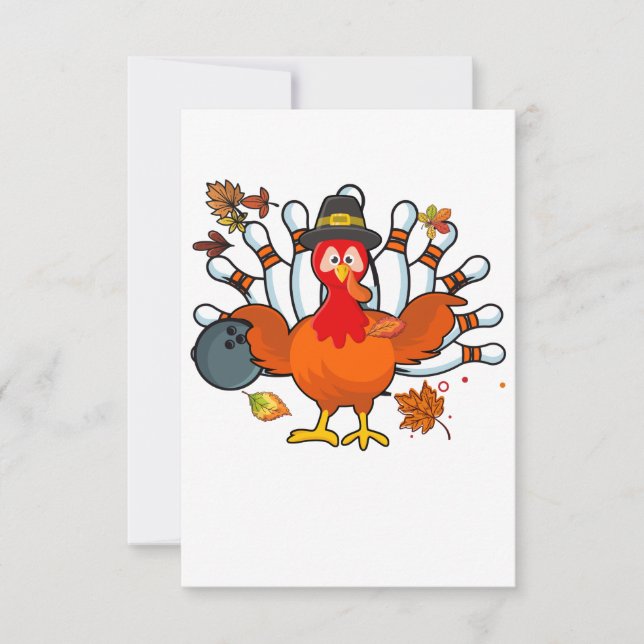 Thanksgiving Turkey Bowling Ball Thank You Card (Front)