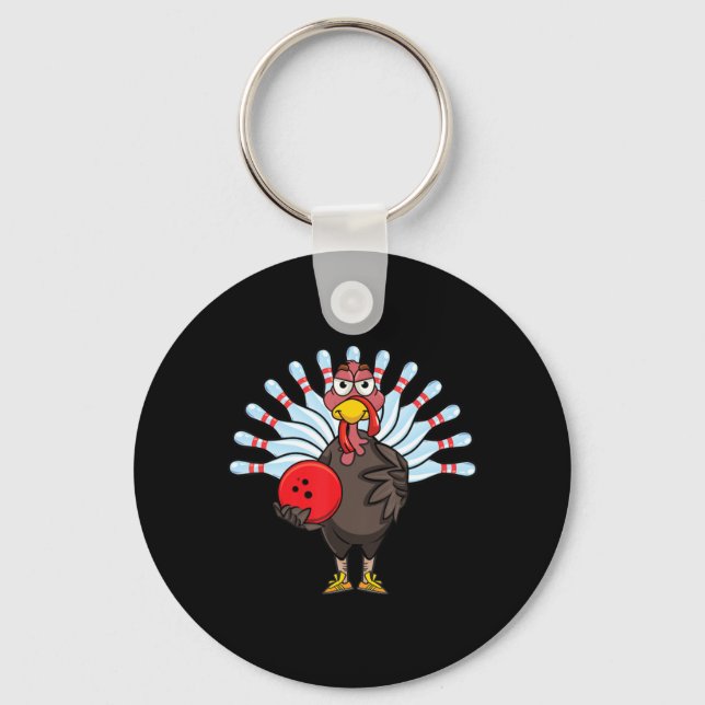 Thanksgiving Turkey Bowling Pin Matching Team Gift Keychain (Front)