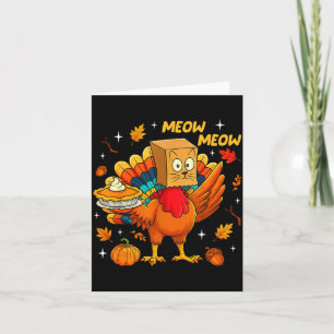 Thanksgiving Turkey Cat Meow Autumn Pumpkin Women  Card