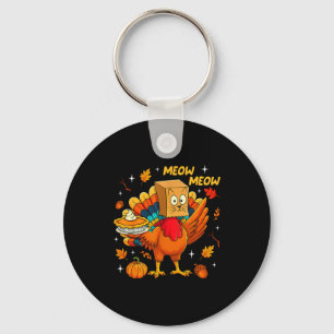 Thanksgiving Turkey Cat Meow Autumn Pumpkin Women  Keychain