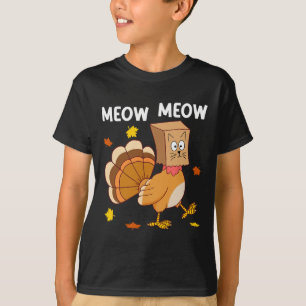 Thanksgiving Turkey Cat Meow Funny Men Women Thank T-Shirt