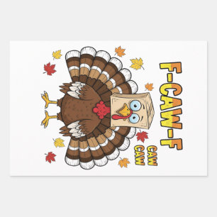 Thanksgiving Turkey Cawing F-Caw-F Wrapping Paper Sheet