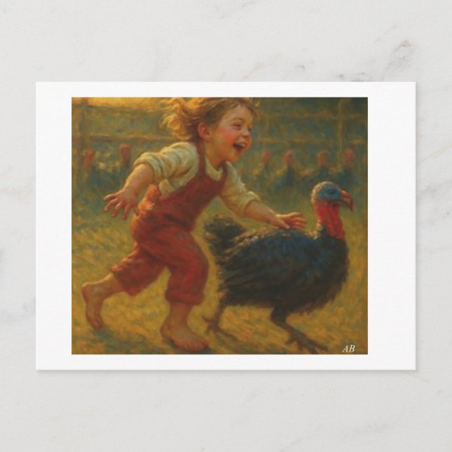 Thanksgiving Turkey Chase,  Postcard (Front)