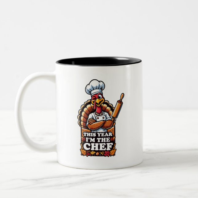 Thanksgiving Turkey Chef - Master of the Feast! Two-Tone Coffee Mug (Left)