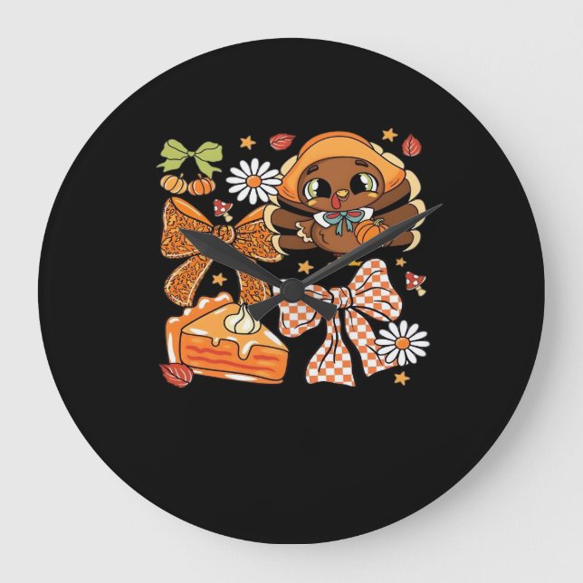 Thanksgiving Turkey Coquette Classic T-Shirt Large Clock (Front)