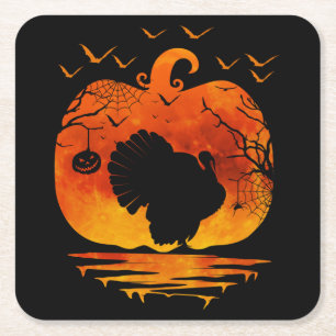 THANKSGIVING TURKEY COSTUME PUMPKIN FALL SEASON SQUARE PAPER COASTER