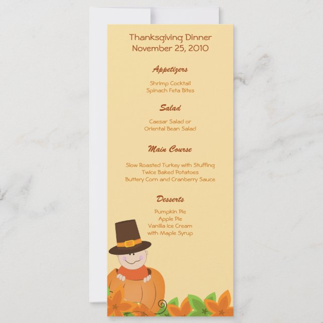 Thanksgiving Turkey Day Customized Menu Invitation (Front)