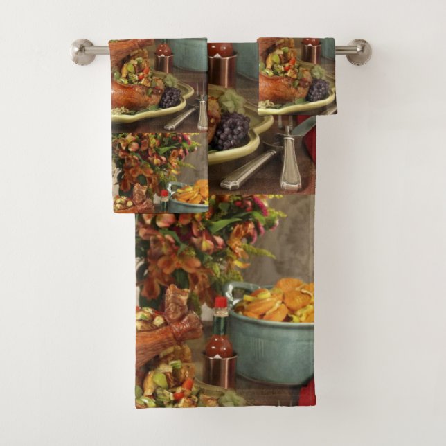 Thanksgiving turkey dinner bath towel set (Insitu)