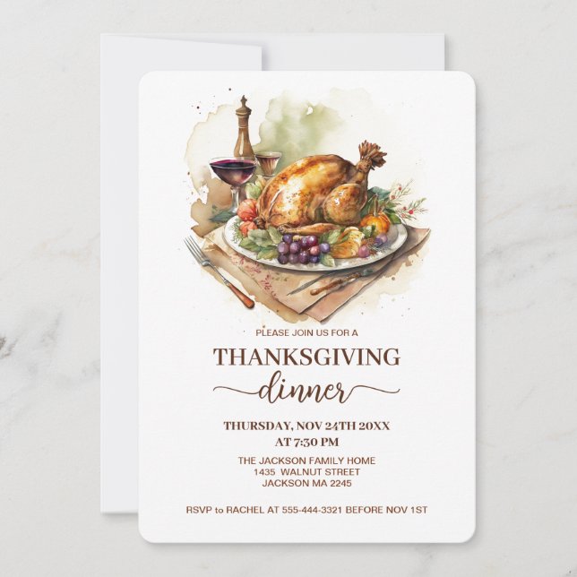 Thanksgiving Turkey Dinner Fall Gratitude Party  Invitation (Front)