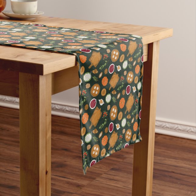 Thanksgiving Turkey Dinner Pattern Medium Table Runner (In Situ)