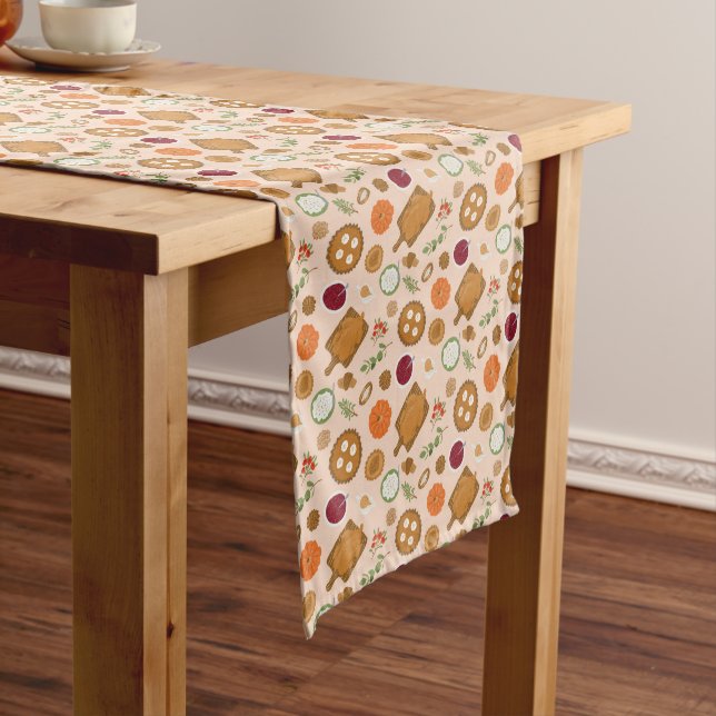 Thanksgiving Turkey Dinner Pattern Medium Table Runner (In Situ)