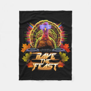 Thanksgiving Turkey Dj Pilgrim Rave The Feast  Fleece Blanket
