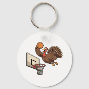 Thanksgiving Turkey Dunking Basketball Funny Keychain