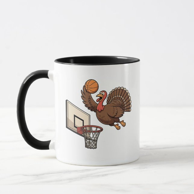 Thanksgiving Turkey Dunking Basketball Funny Mug (Left)