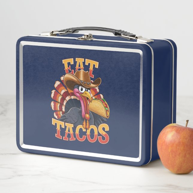 Thanksgiving Turkey Eat Tacos  Funny Mexican  Metal Lunch Box (In Situ)