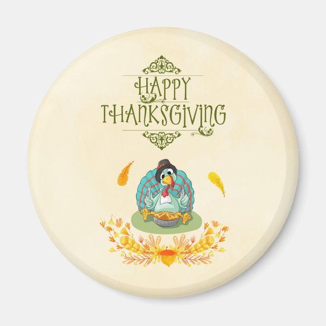 Thanksgiving Turkey Eating Pumpkin Pie Magnet (Front)
