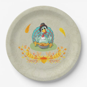 Thanksgiving Turkey Eating Pumpkin Pie Paper Plate